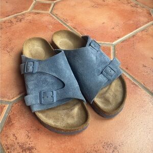 Birkenstock Blue Suede Slide Sandals